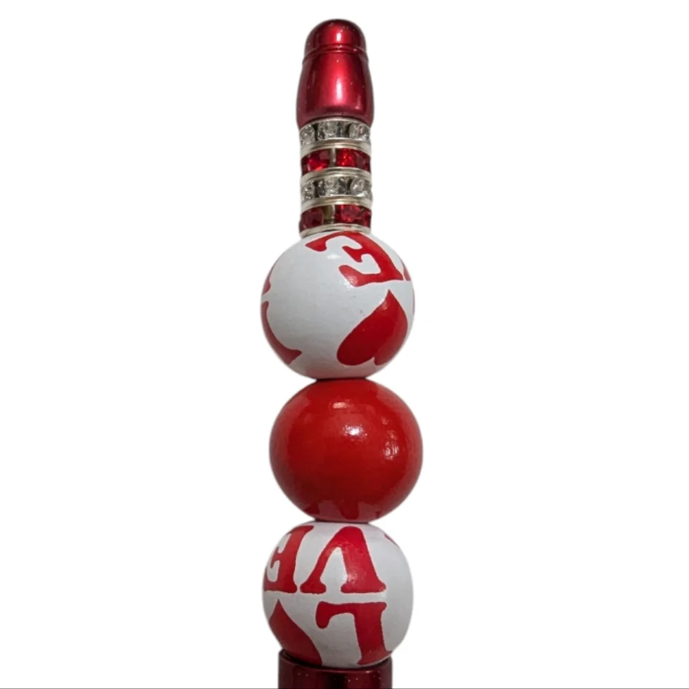 Handcrafted Red and White Beaded Pen Rhinestone Love Handmade NEW